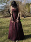Gorgeous Black Lace Spaghetti Straps A-line Long Evening Prom Dresses, GR0538