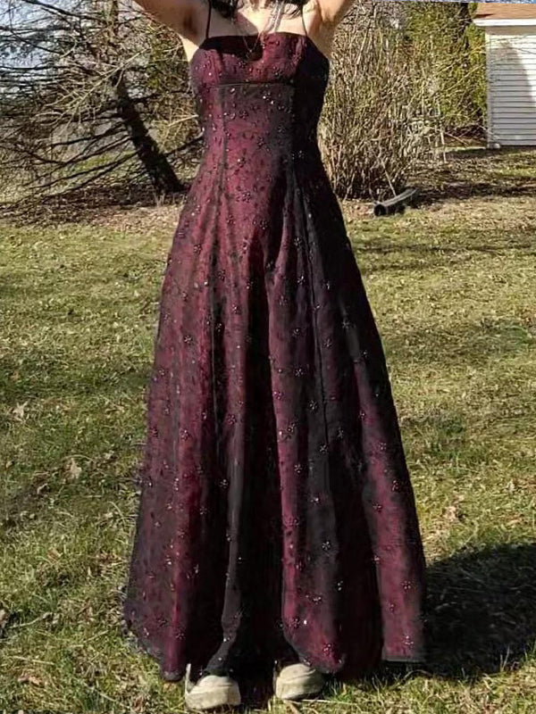 Gorgeous Black Lace Spaghetti Straps A-line Long Evening Prom Dresses, GR0538