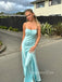 Simple Blue Satin Mermaid Long Evening Prom Dresses, Side Slit Prom Dress, GR0539