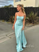 Simple Blue Satin Mermaid Long Evening Prom Dresses, Side Slit Prom Dress, GR0539