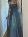 Black Blue A-line Tulle Beaded Long Evening Prom Dresses, GR0540