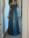 Black Blue A-line Tulle Beaded Long Evening Prom Dresses, GR0540