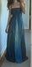 Black Blue A-line Tulle Beaded Long Evening Prom Dresses, GR0540