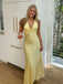 Deep V-neck Yellow Satin Mermaid Long Evening Prom Dresses, GR0544
