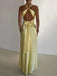 Deep V-neck Yellow Satin Mermaid Long Evening Prom Dresses, GR0544