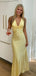 Deep V-neck Yellow Satin Mermaid Long Evening Prom Dresses, GR0544