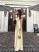 V-neck Yellow Satin Long Evening Prom Dresses, GR0546