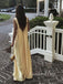 V-neck Yellow Satin Long Evening Prom Dresses, GR0546