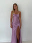 Spaghetti Straps Purple Satin Long Evening Prom Dresses, Lilac Prom Dress, GR0547