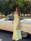 Light Yellow Satin Mermaid Long Evening Prom Dresses, Backless Prom Dress, GR0550