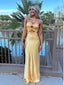 Gold Satin Mermaid Strapless Long Evening Prom Dresses, GR0551