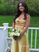 Gold Satin Mermaid Strapless Long Evening Prom Dresses, GR0551