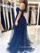 Navy Blue Tulle Off Shoulder Long Evening Prom Dresses, A-line Prom Dress, GR0552