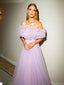 Formal Purple Tulle A-line Off Shoulder Long Evening Prom Dresses, GR0553