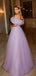 Formal Purple Tulle A-line Off Shoulder Long Evening Prom Dresses, GR0553