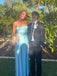 Blue Satin Side Slit Long Evening Prom Dresses, Spaghetti Straps Prom Dress, GR0559