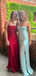 Blue Satin Side Slit Long Evening Prom Dresses, Spaghetti Straps Prom Dress, GR0559