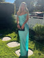 Formal Blue Satin  Long Evening Prom Dresses, Off Shoulder V-neck Prom dress, GR0560