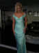 Formal Blue Satin  Long Evening Prom Dresses, Off Shoulder V-neck Prom dress, GR0560