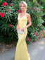V-neck Yellow Satin Mermaid Long Evening Prom Dresses, GR0561