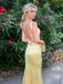 V-neck Yellow Satin Mermaid Long Evening Prom Dresses, GR0561