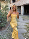 Spaghetti Straps Yellow Satin Lace Long Evening Prom Dresses, GR0563