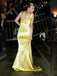 Popular Gold Satin Long Mermaid Evening Prom Dresses, GR0566