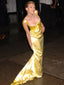 Popular Gold Satin Long Mermaid Evening Prom Dresses, GR0566