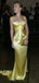Popular Gold Satin Long Mermaid Evening Prom Dresses, GR0566