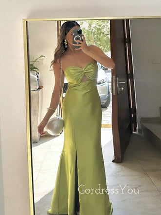 Formal Sweetheart Green Satin Mermaid Long Evening Prom Dresses, GR0568