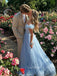 Off Shoulder A-line Long Evening Prom Dresses, Light Blue Tulle Prom Dress, GR0570