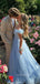 Off Shoulder A-line Long Evening Prom Dresses, Light Blue Tulle Prom Dress, GR0570