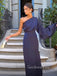 Navy Blue Satin Mermaid Long Evening Prom Dresses, One Shoulder Prom Dress, GR0571