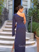 Navy Blue Satin Mermaid Long Evening Prom Dresses, One Shoulder Prom Dress, GR0571