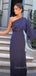 Navy Blue Satin Mermaid Long Evening Prom Dresses, One Shoulder Prom Dress, GR0571