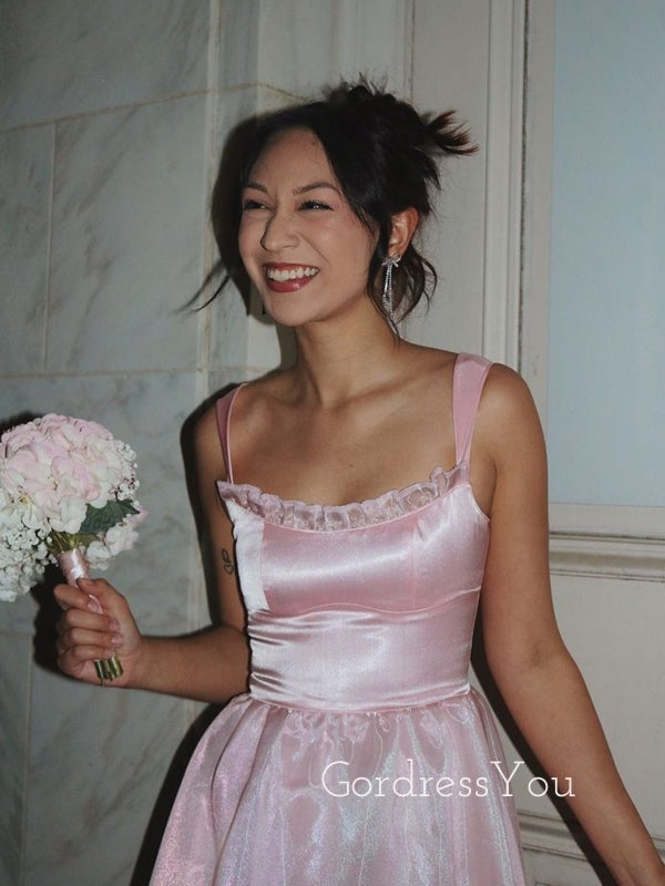 Formal A-line Organza Pink Long Evening Prom Dresses, GR0572