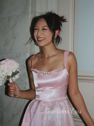 Formal A-line Organza Pink Long Evening Prom Dresses, GR0572