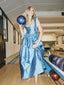 Lovely Blue Satin A-line Long Evening Prom Dresses, GR0573