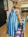Lovely Blue Satin A-line Long Evening Prom Dresses, GR0573