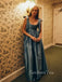 Lovely Blue Satin A-line Long Evening Prom Dresses, GR0573