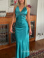 Sexy V-neck Blue Satin Long Evening Prom Dresses, Mermaid Backless Prom dress, GR0574