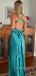 Sexy V-neck Blue Satin Long Evening Prom Dresses, Mermaid Backless Prom dress, GR0574