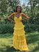A-line Yellow Spaghetti Straps Long Evening Prom Dresses, GR0577