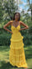 A-line Yellow Spaghetti Straps Long Evening Prom Dresses, GR0577