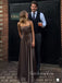 Gorgeous Spaghetti Straps Dark Brown Satin Long Evening Prom Dresses,GR0578