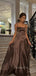 Gorgeous Spaghetti Straps Dark Brown Satin Long Evening Prom Dresses,GR0578