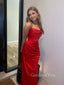 Strapless Red Satin Mermaid Long Evening Prom Dresses, GR0580