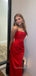 Strapless Red Satin Mermaid Long Evening Prom Dresses, GR0580