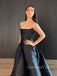 Formal Black Satin A-line Strapless Long Evening Prom Dresses, GR0581