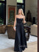Spaghetti Straps Black Satin Long Evening Prom Dresses,GR0582